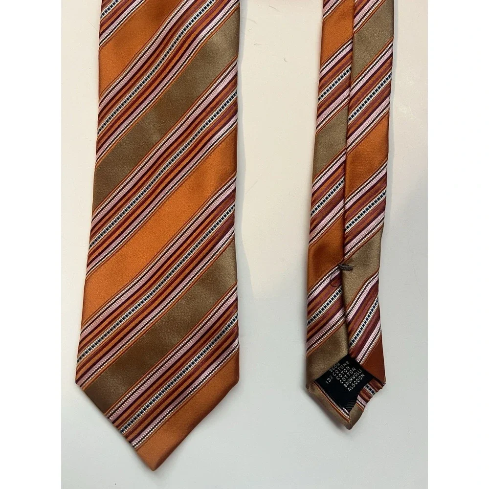 Vintage Ermenegildo Zegna Orange‎ Gold Striped Men's Luxury Tie